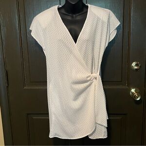 Vintage Sand Dollars By Robby Len White Beach Coverup Wrap Side Tie Cap Sleeves